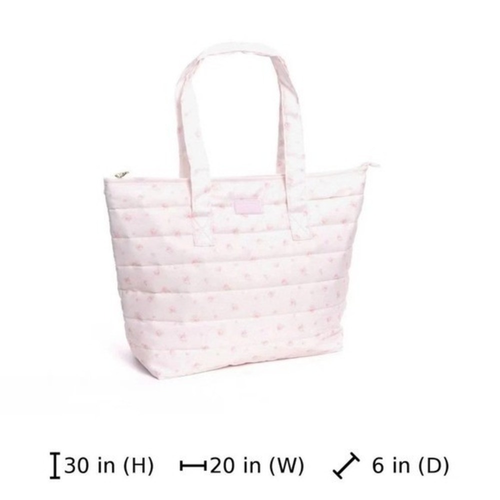 LoveShackFancy x Yoobi Pink Floral Quilted Tote Bag Laptop Sleeve Gold Bow Zip - Picture 6 of 6